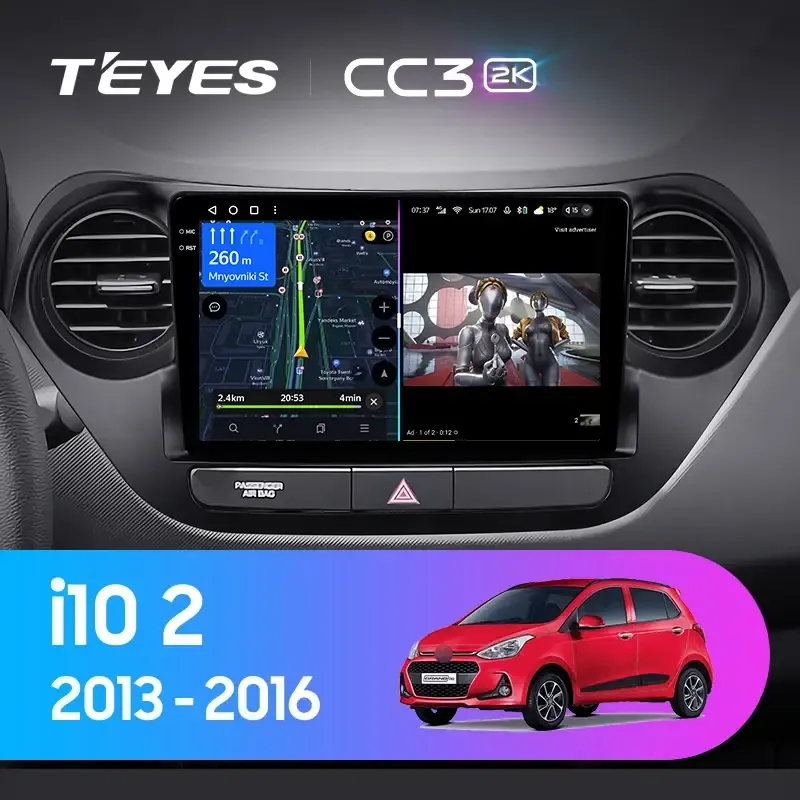 Комплект магнитолы TEYES CC3 2K 9.5" для Hyundai i10 II 2013-2016