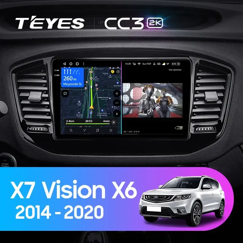 Комплект магнитолы TEYES CC3 2K 9.5" для Geely Emgrand X7 I рестайлинг 2016-2019