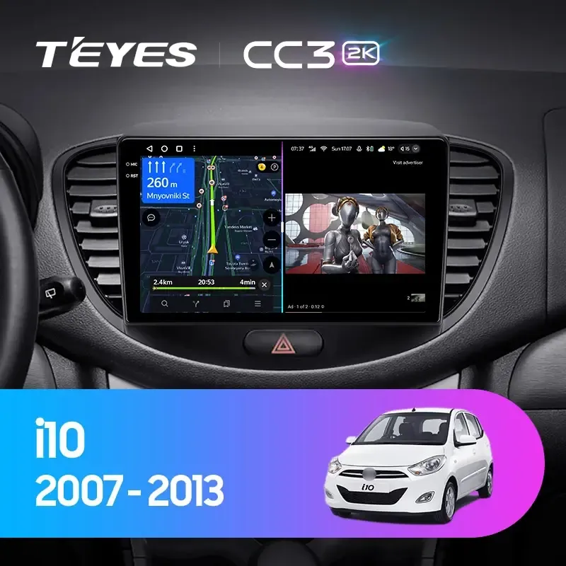 Комплект магнитолы TEYES CC3 2K 9.5" для Hyundai i10 I 2007-2013