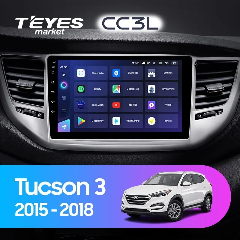 Комплект магнитолы TEYES CC3L 4/32 9.0" для Hyundai Tucson 3 【Right hand drive】 2015-2018 A 9.0" для Hyundai Tucson