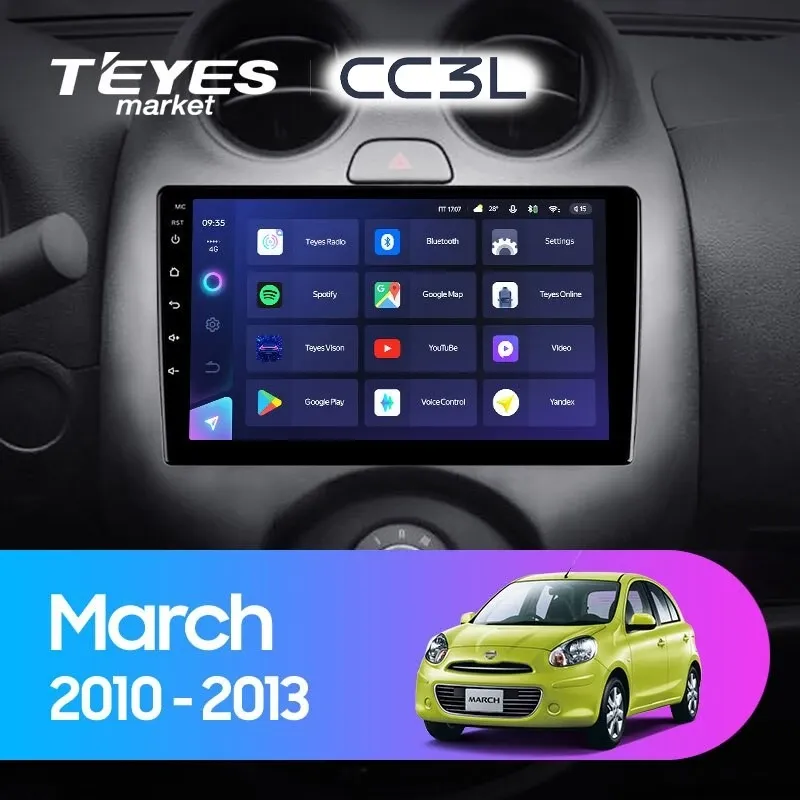 Комплект магнитолы TEYES CC3L 9.0" для Nissan March