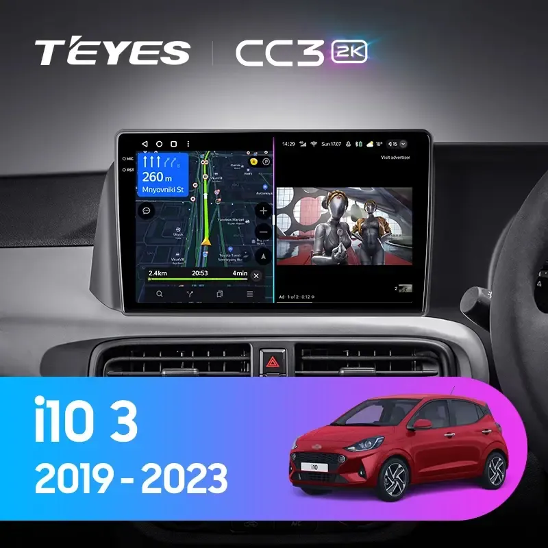 Комплект магнитолы TEYES CC3 2K 10.36" для Hyundai i10 III 2019-2023