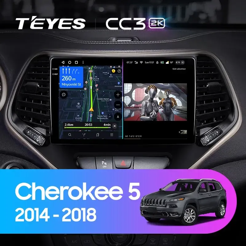 Комплект магнитолы TEYES CC3 2K 10.36" для Jeep Cherokee V 2013-2018