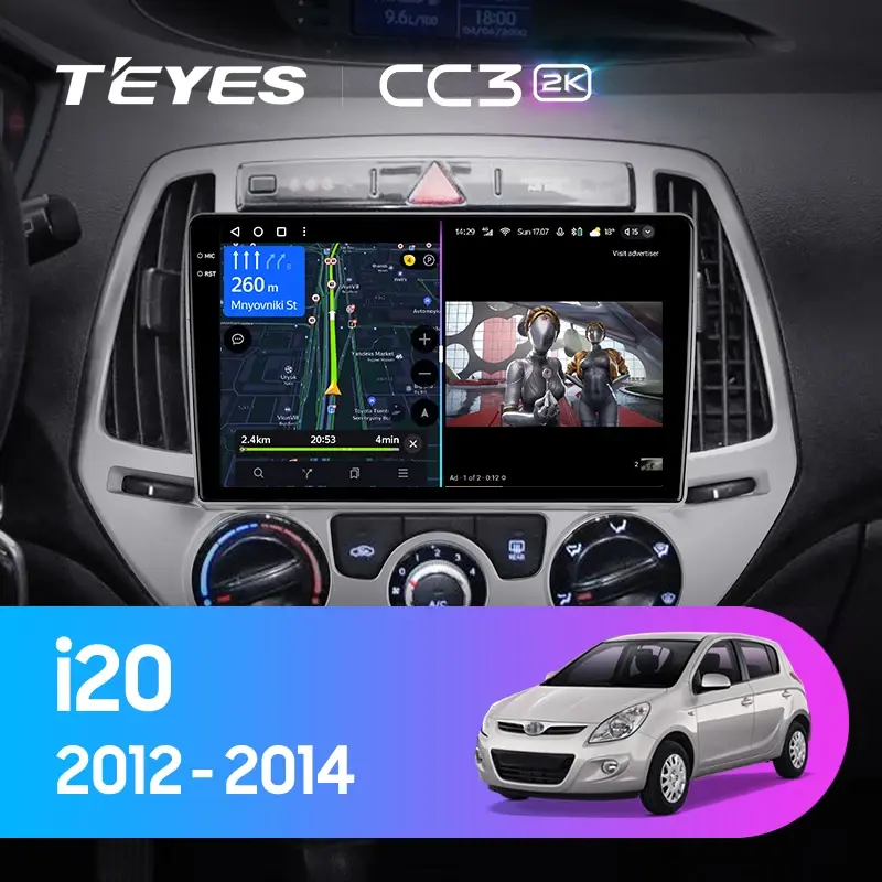 Комплект магнитолы TEYES CC3 2K 9.5" для Hyundai i20 2012-2014