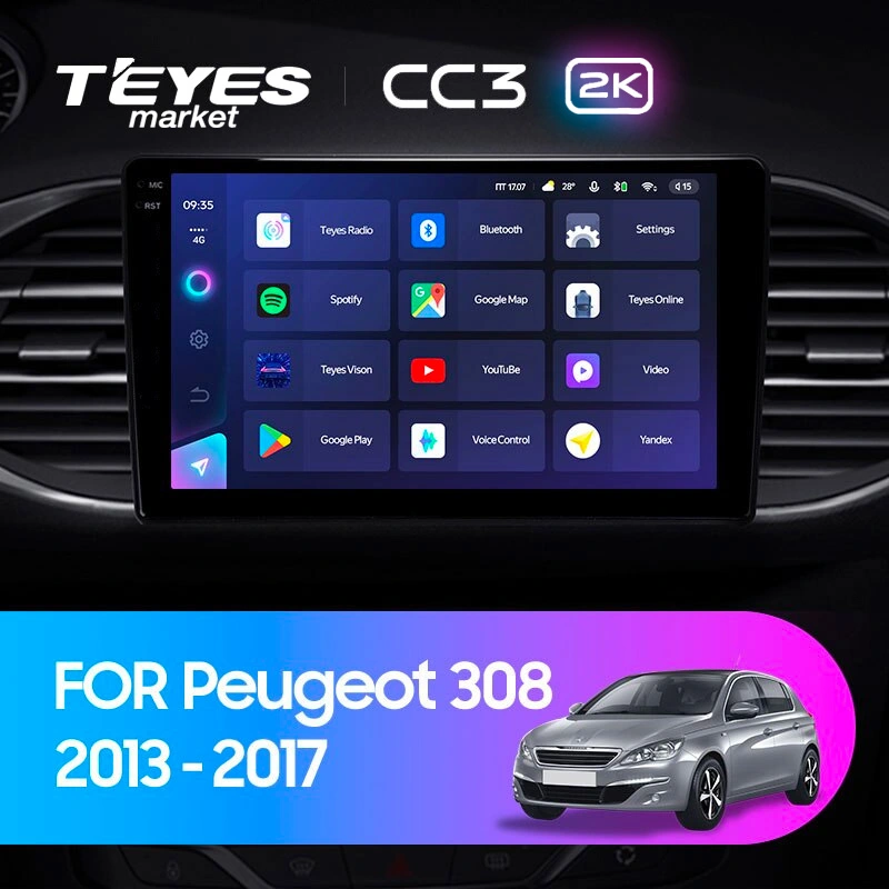 Комплект магнитолы TEYES CC3 2K 9.5" для Peugeot 308 II 2013-2017