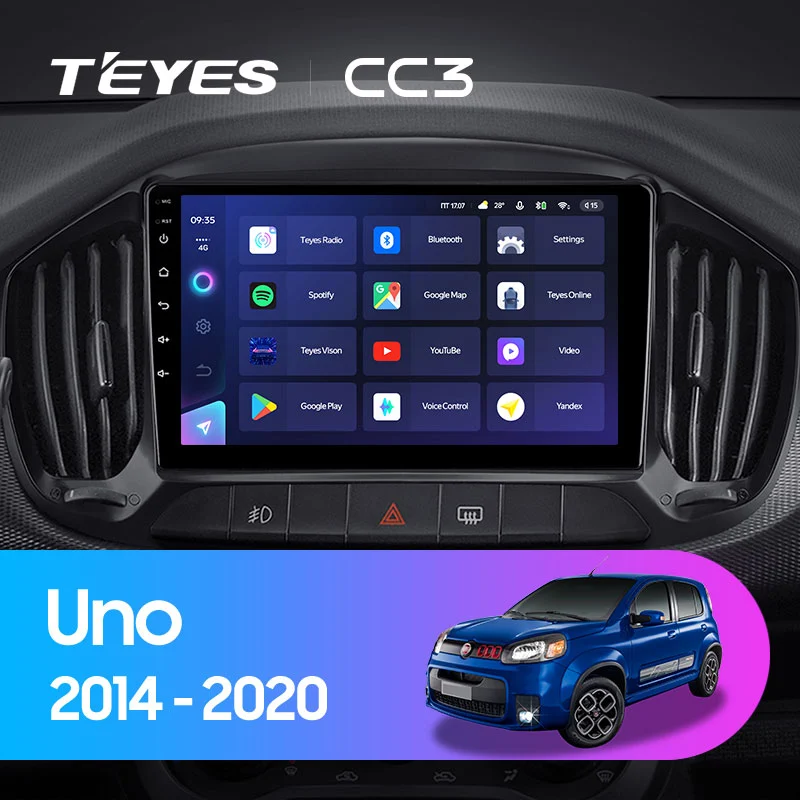 Комплект магнитолы TEYES CC3 9.0" для FIAT Uno 2014-2020
