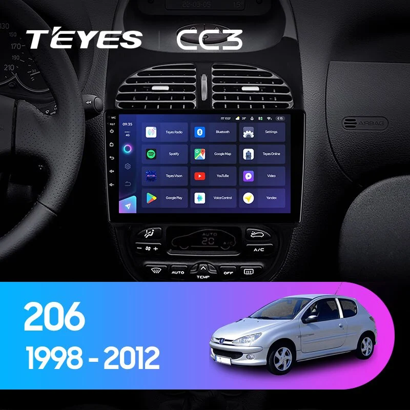 Комплект магнитолы TEYES CC3 9.0" для Peugeot 206 I 1998-2012