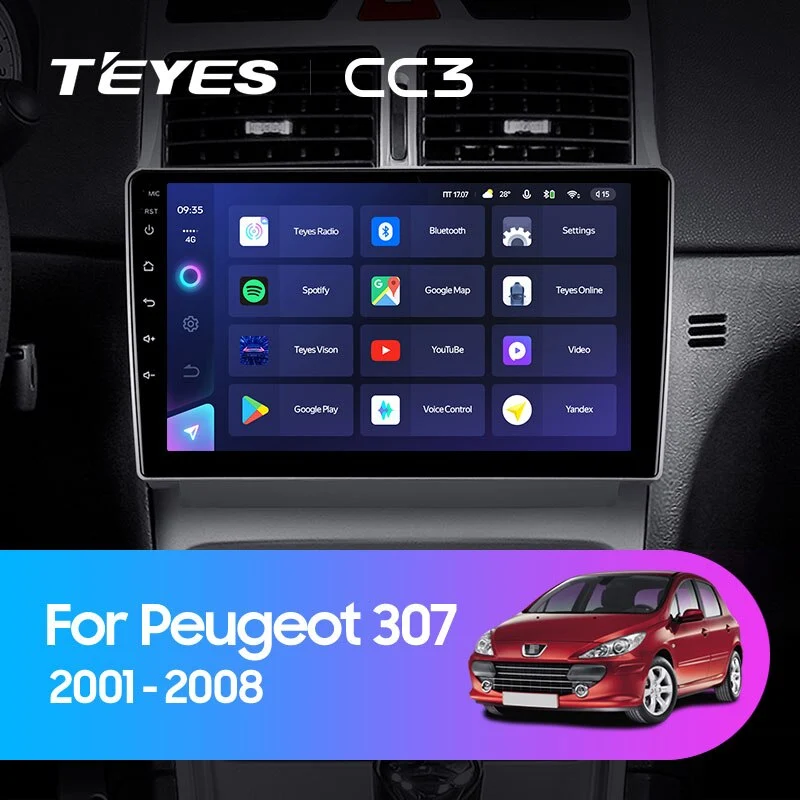 Комплект магнитолы TEYES CC3 9.0" для Peugeot 307 3C 2001-2008