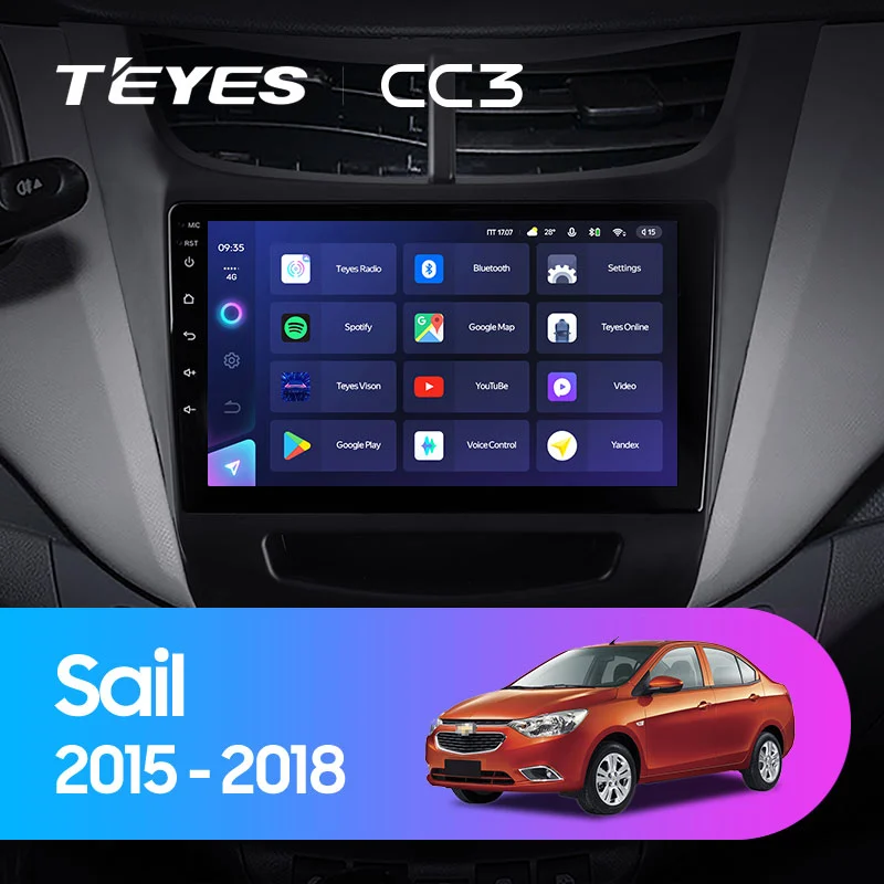 Комплект магнитолы TEYES CC3 9.0" для Chevrolet Sail 2015-2018