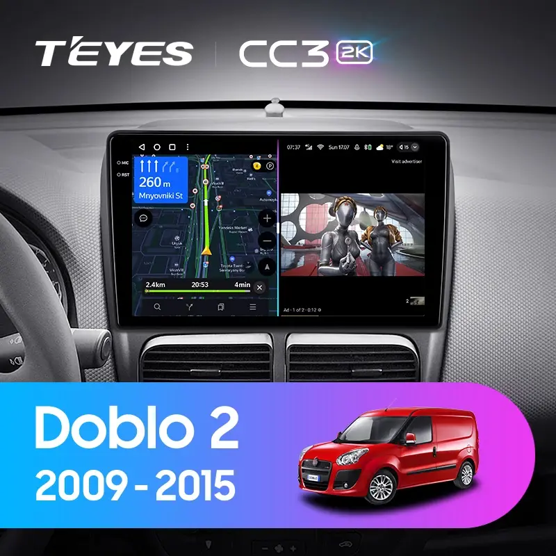 Комплект магнитолы TEYES CC3 2K 9.5" для FIAT Doblo II 2010-2015