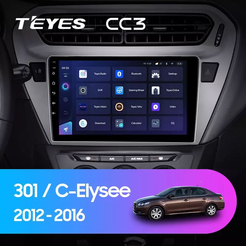 Комплект магнитолы TEYES CC3 9.0" для Peugeot 301 I 2012-2016
