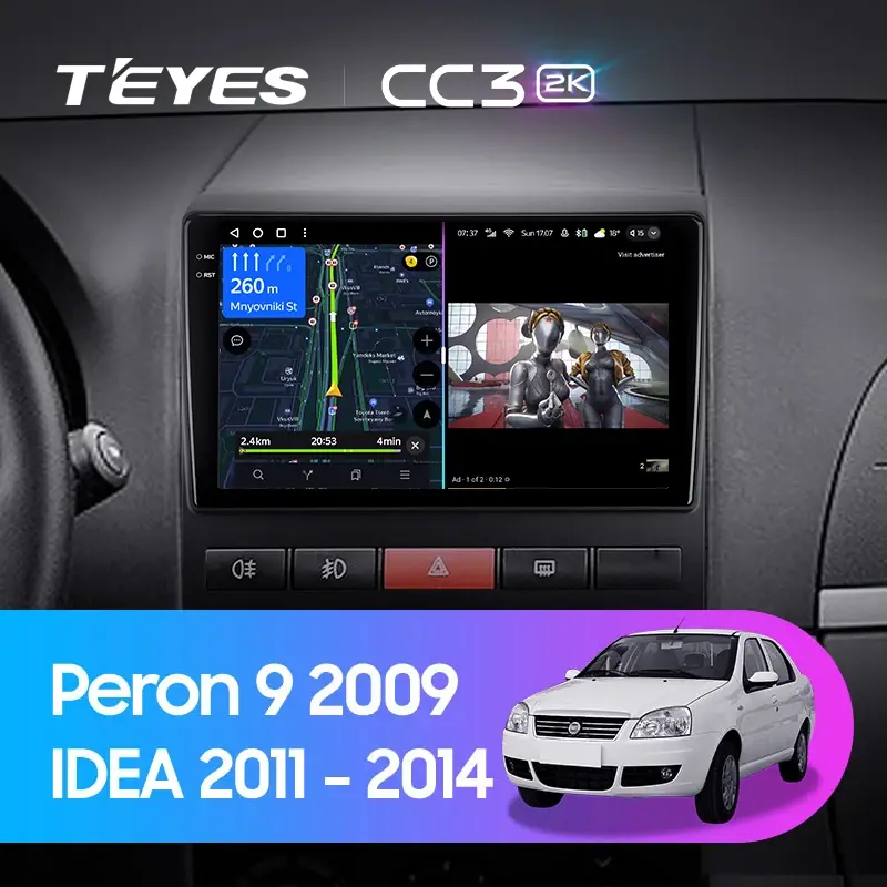 Комплект магнитолы TEYES CC3 2K 9.5" для FIAT Idea 2011-2014