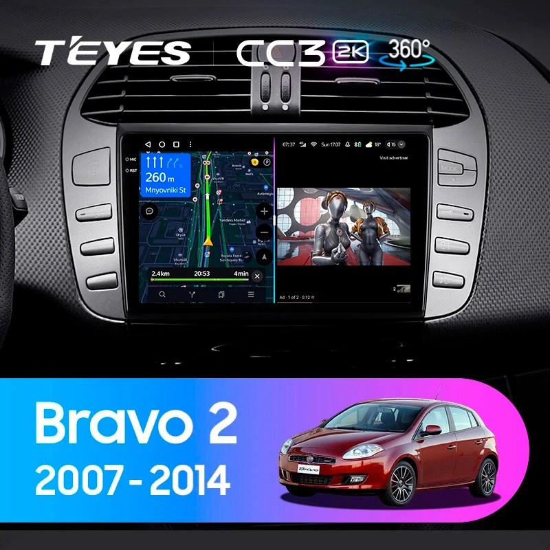 Комплект магнитолы TEYES CC3 2K 360 9.5" для FIAT Bravo II 2007-2014