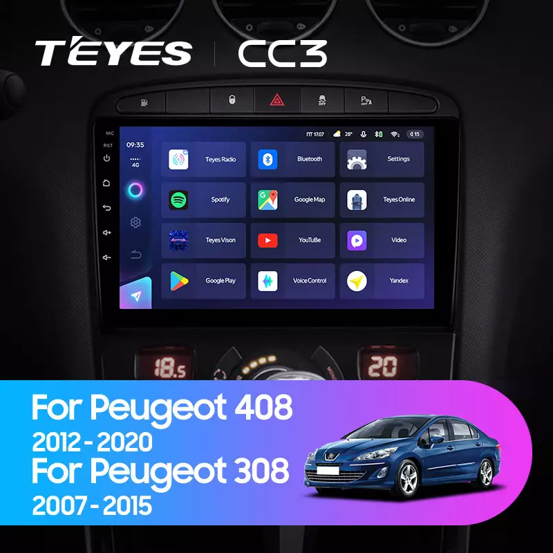 Комплект магнитолы TEYES CC3 9.0" для Peugeot 408 I 2012-2023
