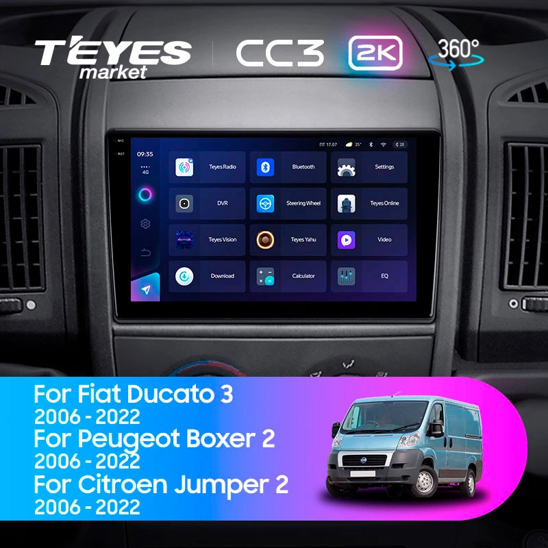 Комплект магнитолы TEYES CC3 2K 360 9.5" для FIAT Ducato III 2006-2023