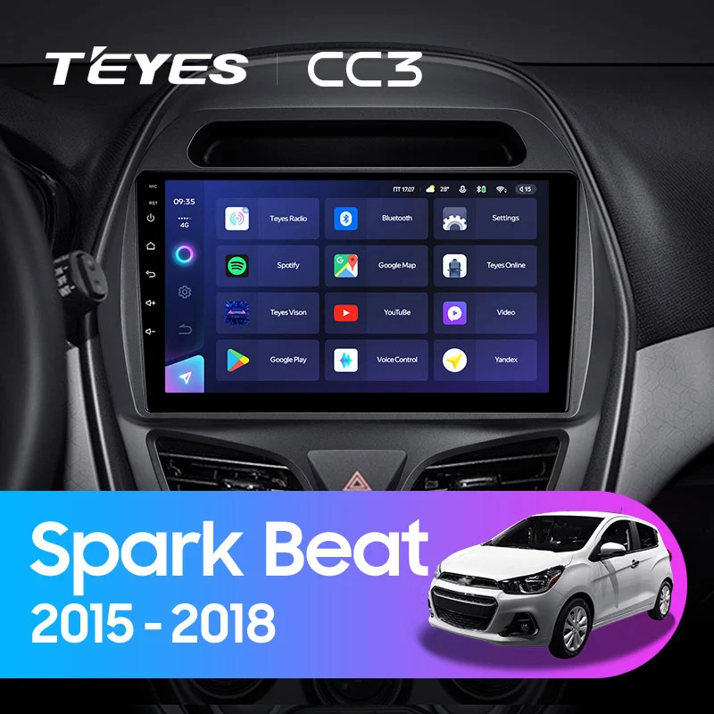 Комплект магнитолы TEYES CC3 9.0" для Chevrolet Spark M400 2015-2023