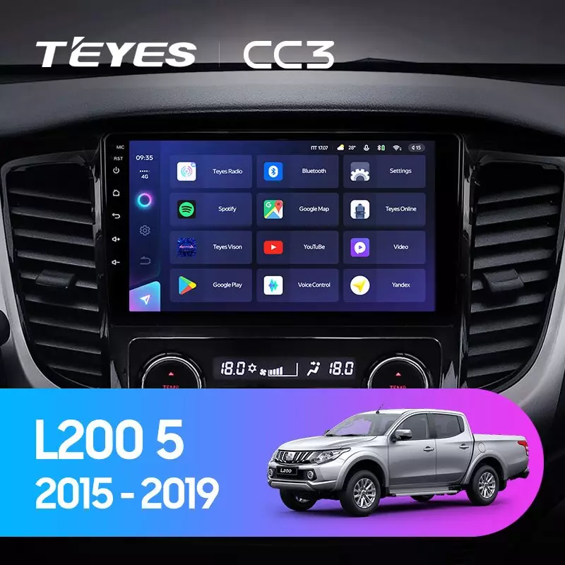 Комплект магнитолы TEYES CC3 9.0" для Mitsubishi L200 V 2015-2019
