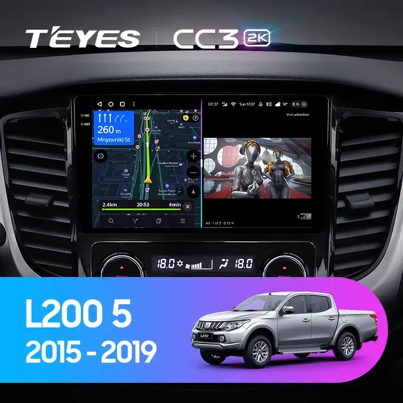 Комплект магнитолы TEYES CC3 2K 9.5" для Mitsubishi L200 V 2015-2019
