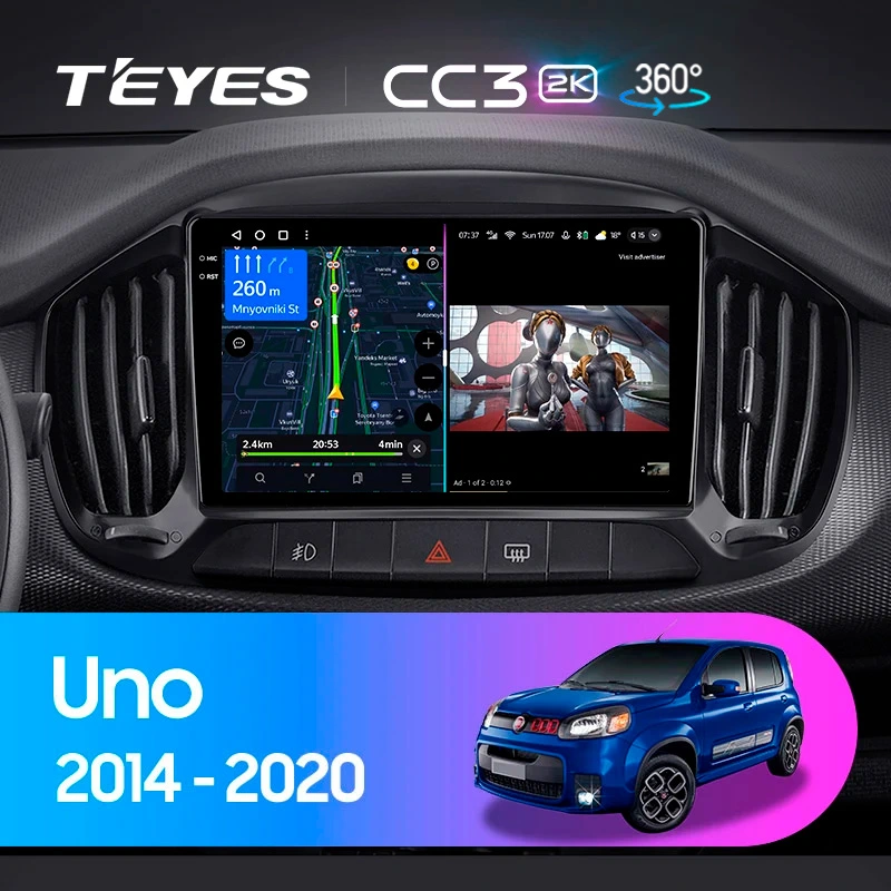 Комплект магнитолы TEYES CC3 2K 360 9.5" для FIAT Uno 2014-2020