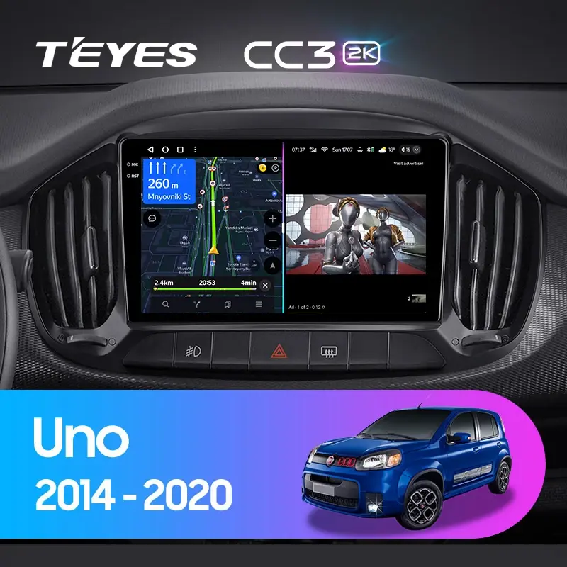 Комплект магнитолы TEYES CC3 2K 9.5" для FIAT Uno 2014-2020