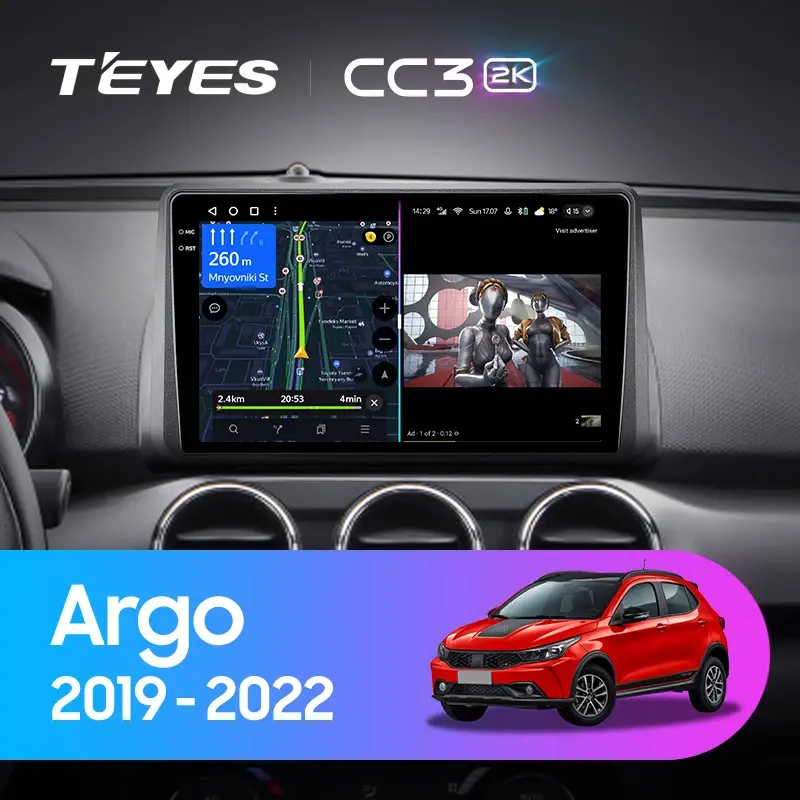 Комплект магнитолы TEYES CC3 2K 9.5" для FIAT Argo 2019-2022