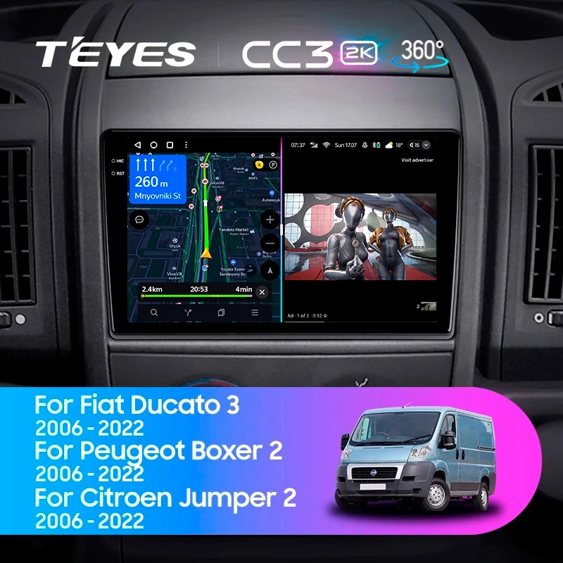 Комплект магнитолы TEYES CC3 2K 360 9.5" для FIAT Ducato III рестайлинг 2014-2023