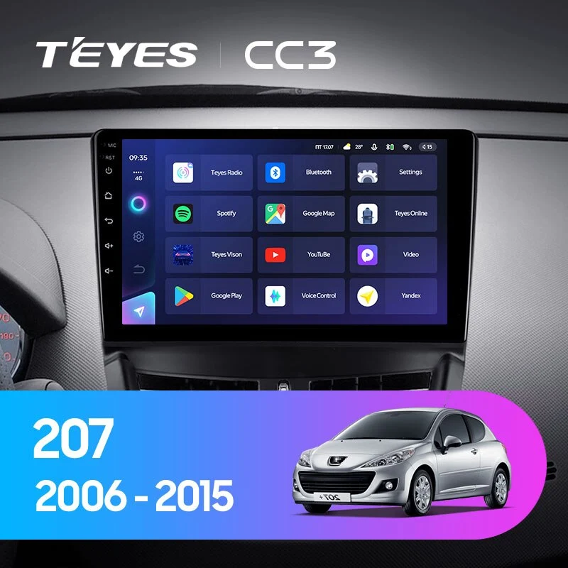 Комплект магнитолы TEYES CC3 9.0" для Peugeot 207 I 2006-2015