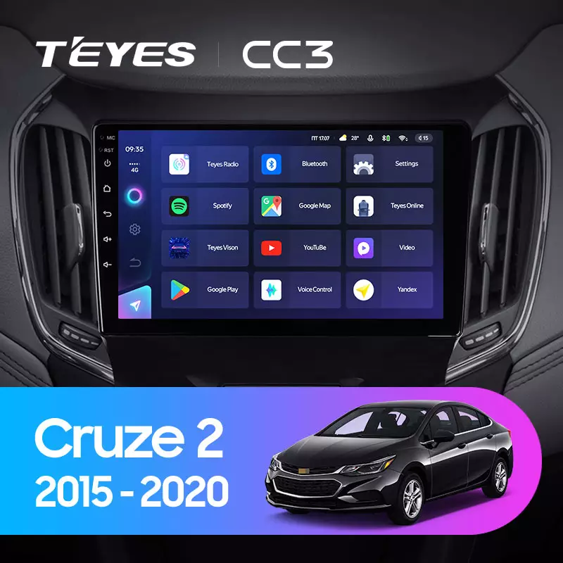 Комплект магнитолы TEYES CC3 9.0" для Chevrolet Cruze II 2015-2023